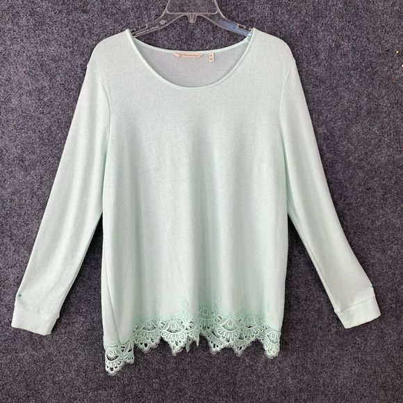 Soft Surroundings Tunic Top Sweater Women PL Crochet Hem Long Sleeve Mint Green - Picture 5 of 12